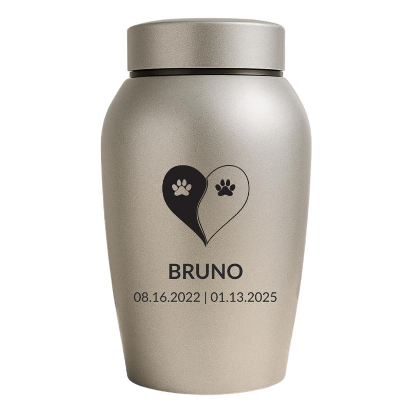 Personalised Dog Urn with Engraved Name, Dates & Yin Yang Paw Design  – Pet Memorial Stainless Steel Urn