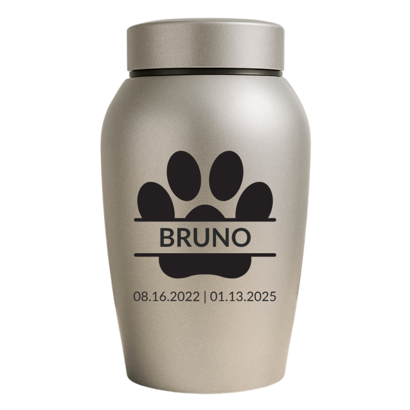 Personalised Dog Urn with Engraved Name & Dates in a Paw Print Design  – Pet Memorial Stainless Steel Urn