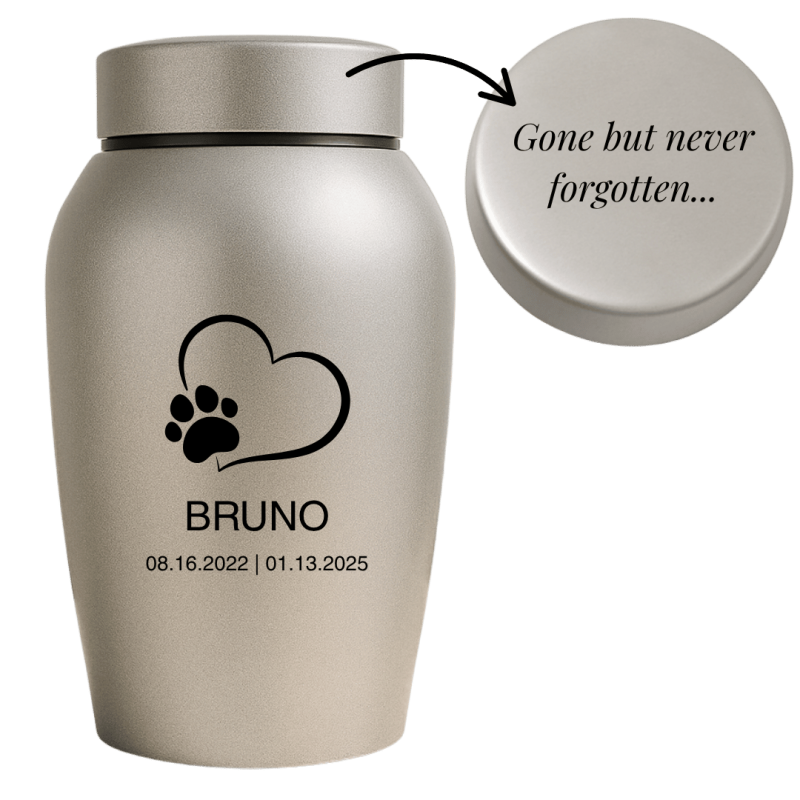 Personalised Dog Urn with Engraved Name, Dates & Special Tribute on the Lid  – Pet Memorial Stainless Steel Urn
