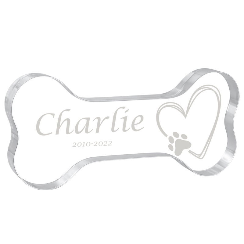 Personalised Dog Memorial Gift - Bone-Shaped Engraved Pet Memorial Acrylic Plaque with Name, Dates & Heart Paw Design
