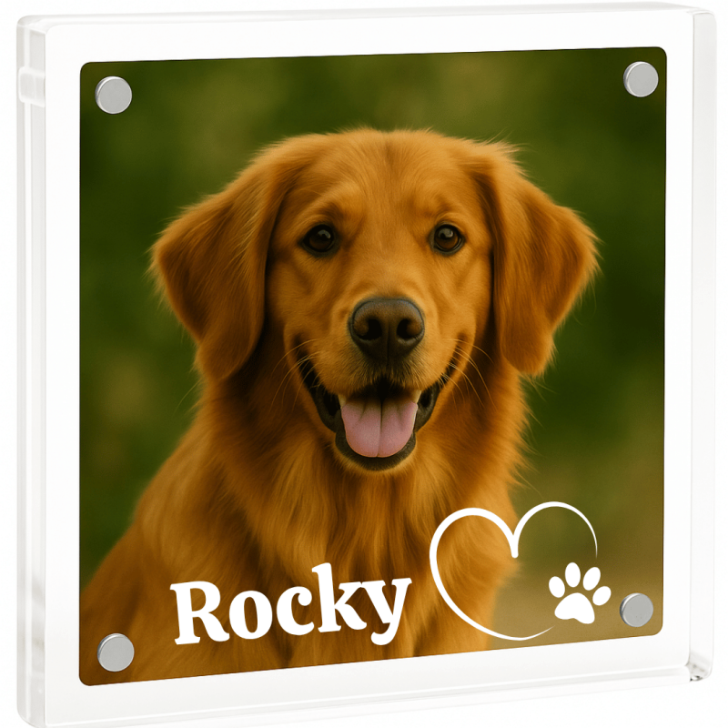 Personalised Acrylic Dog Memorial Frame – Custom Pet Photo Plaque with Name & Heart Paw Design