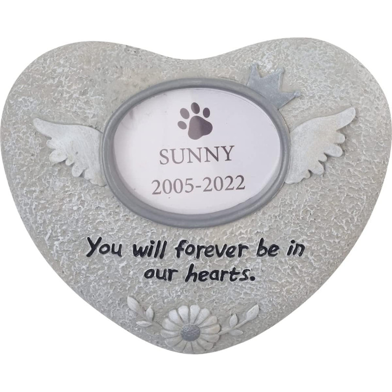 Heart-Shaped Dog Memorial Stone with Photo – Weatherproof Resin Grave Marker for Outdoor Display