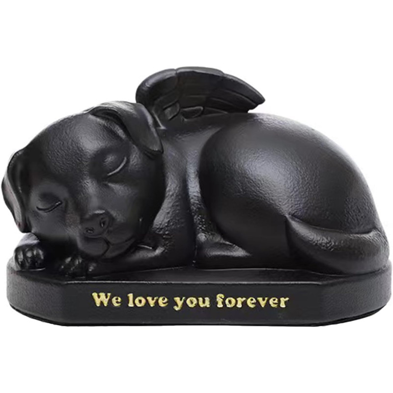 Black Sleeping Angel Dog Memorial Urn – Outdoor Resin Grave Marker & Pet Ashes Holder for Garden Display