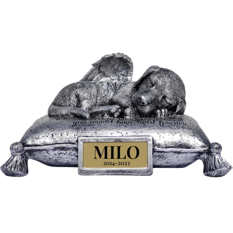 Sleeping Angel Dog Memorial Urn with Name & Dates – Outdoor Resin Grave Marker & Pet Ashes Holder for Garden Display