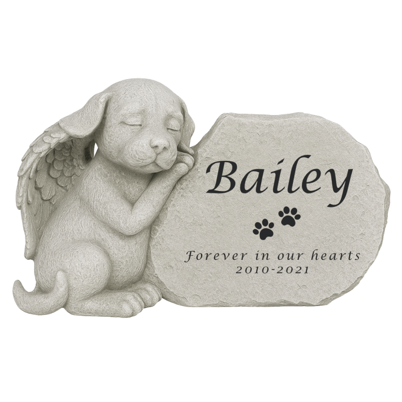 Personalised Dog Angel Memorial Headstone with Name & Tribute – Weatherproof Resin Grave Marker for Garden Display