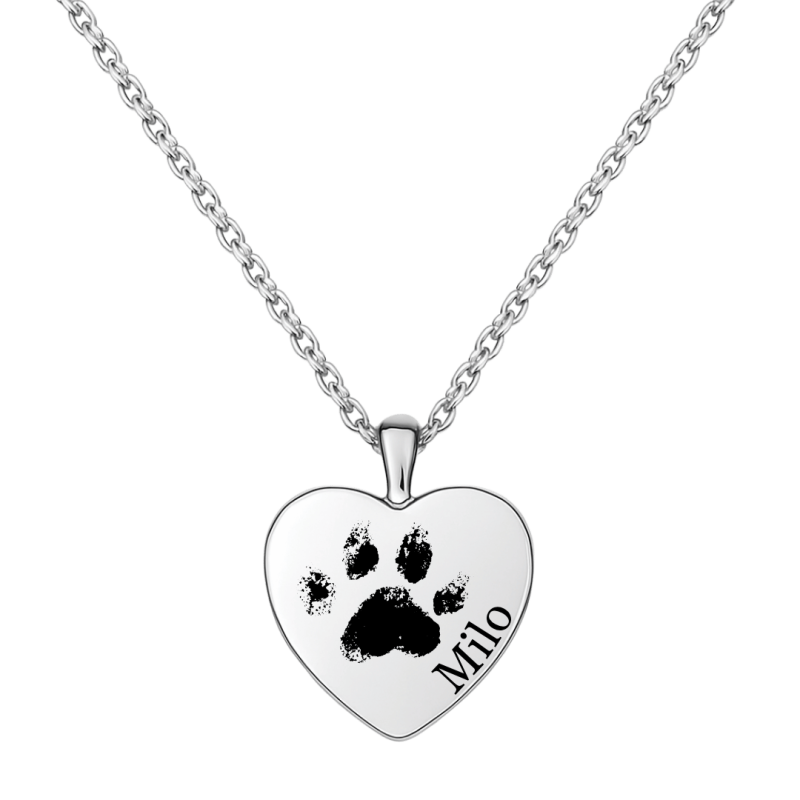 Personalised Dog Memorial Heart Urn Necklace – Engraved Pet Paw Print Ashes Keepsake with Name
