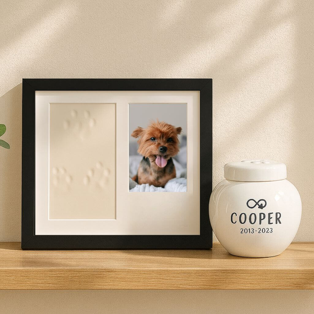 Kit Impronte in Argilla e Cornice Fotografica – Regalo Ricordo per Cane con Cornice in Legno da Interno
