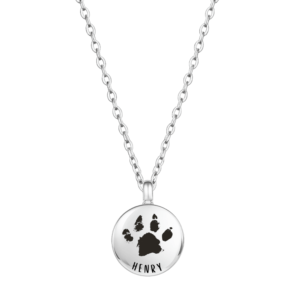 Collana con Urna Tonda Personalizzata per Cani – Collana con Ceneri del Cane, Impronta e Nome Incisi