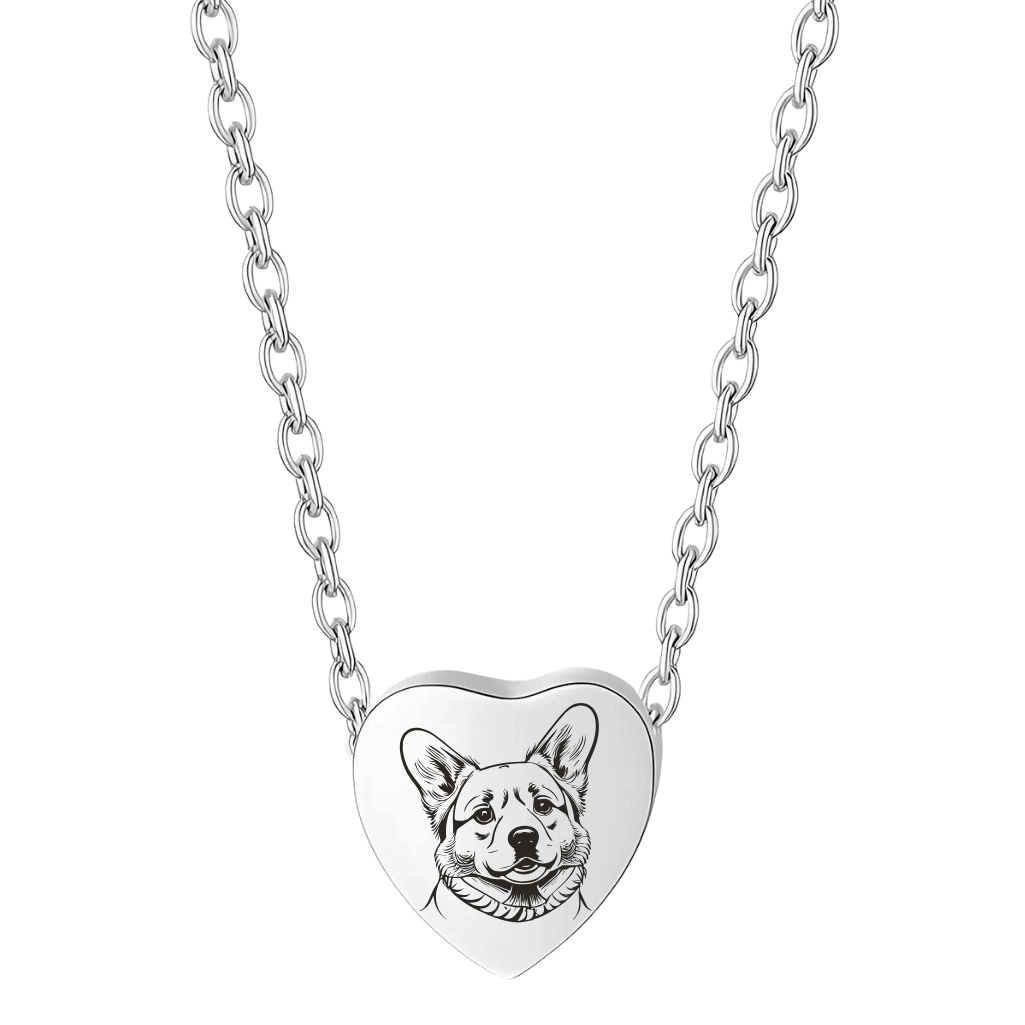 Collana con Urna a Cuore Scorrevole Personalizzata – Collana con Ceneri del Cane con Ritratto Inciso