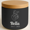 Urna per Cane Personalizzata in Ceramica – Contenitore per le Ceneri del Cane con Disegno Donna e Cane, con Nome e Date