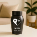 Urna per Cane Personalizzata in Acciaio Inox – Contenitore per le Ceneri del Cane con Nome, Date e Motivo Yin Yang