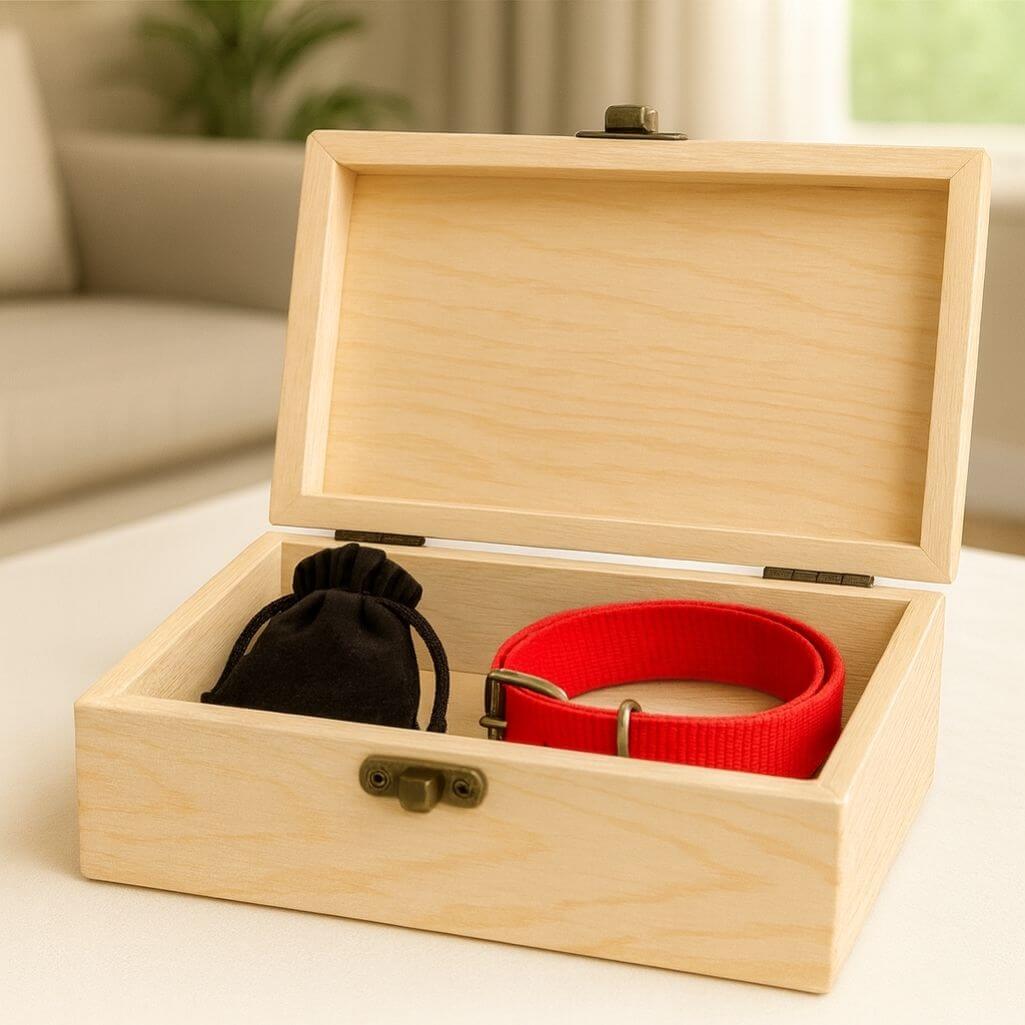 Urna per Cane Personalizzata in Legno Chiaro – Contenitore per le Ceneri del Cane con Foto, Nome e Date