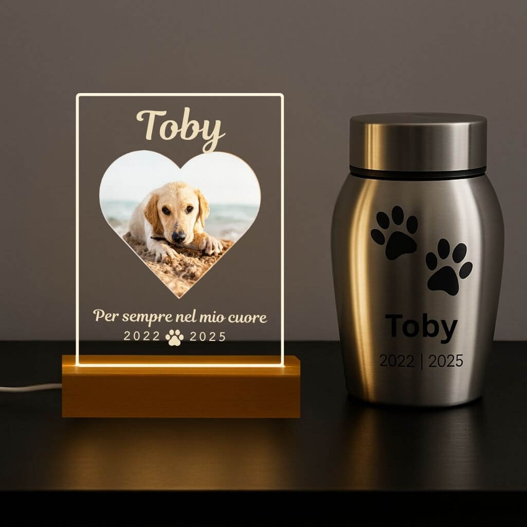 Regalo Ricordo per Cane Personalizzato con Foto – Lampada LED con Nome e Date Incisi su Lastra in Acrilico