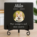 Targa Personalizzata Quadrata, Regalo Ricordo per Cane in Ardesia con Foto, Nome, Date e Dedica Incisi